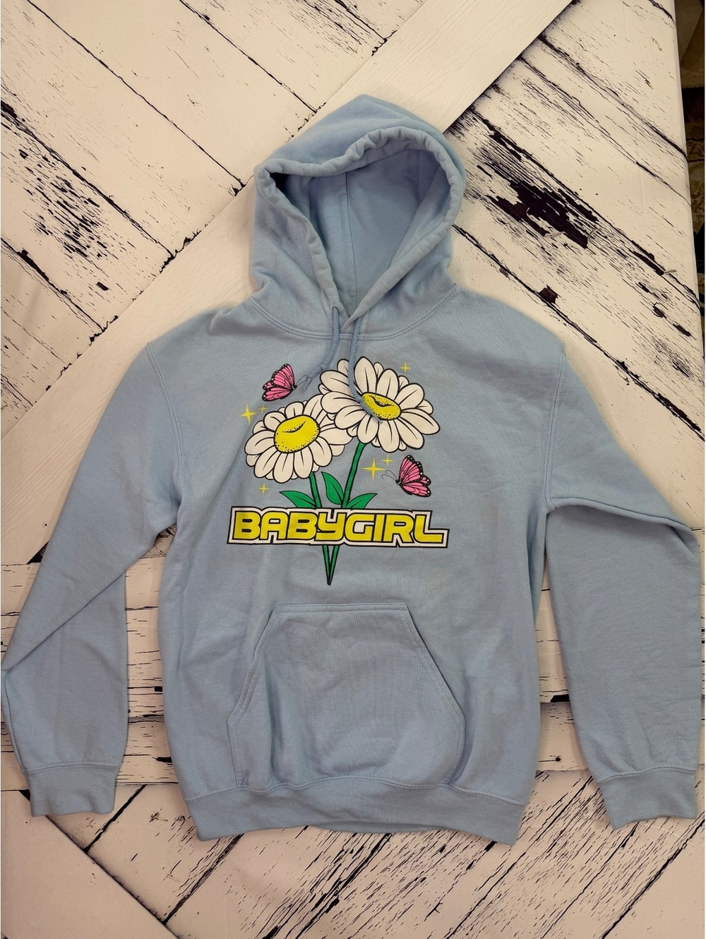 Rue21 Softgirl Y2K Retro "Babygirl" Daisy Butterfly Hoodie Women’s Small